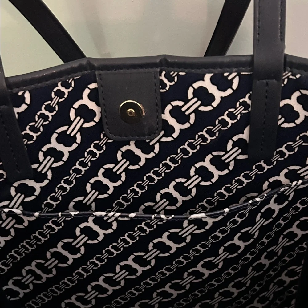 Tory Burch Blue and Red Stripe Tote - Picture 4 of 7